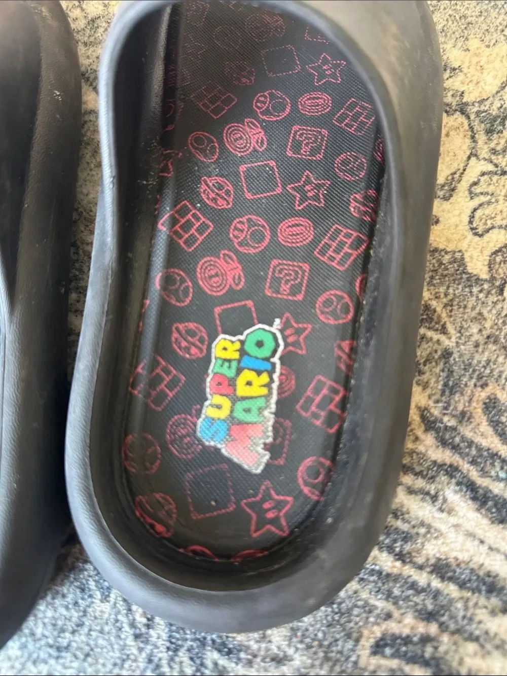 Nintendo Boys Black Slides with Red Mario & Green Luigi